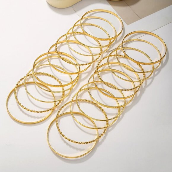 16Pcs Gold Bangle Bracelets for Women Multi Layer Stackable Textured Bracelets - Picture 4 of 5